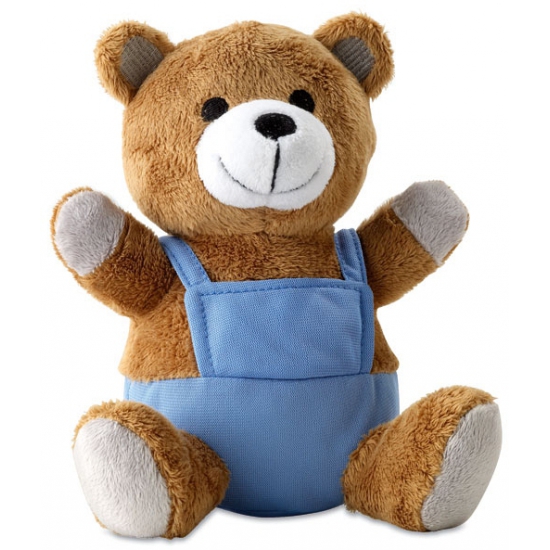 Pluche teddybeer met blauwe outfit 16 cm