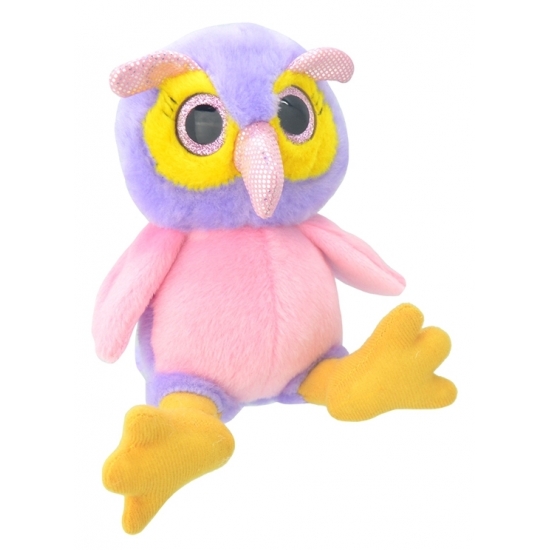 Pluche uil knuffel 18 cm roze/paars