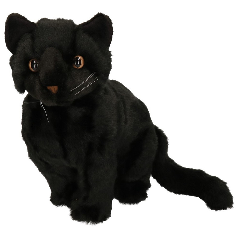 Pluche zittende knuffel kat-poes zwart 30 cm