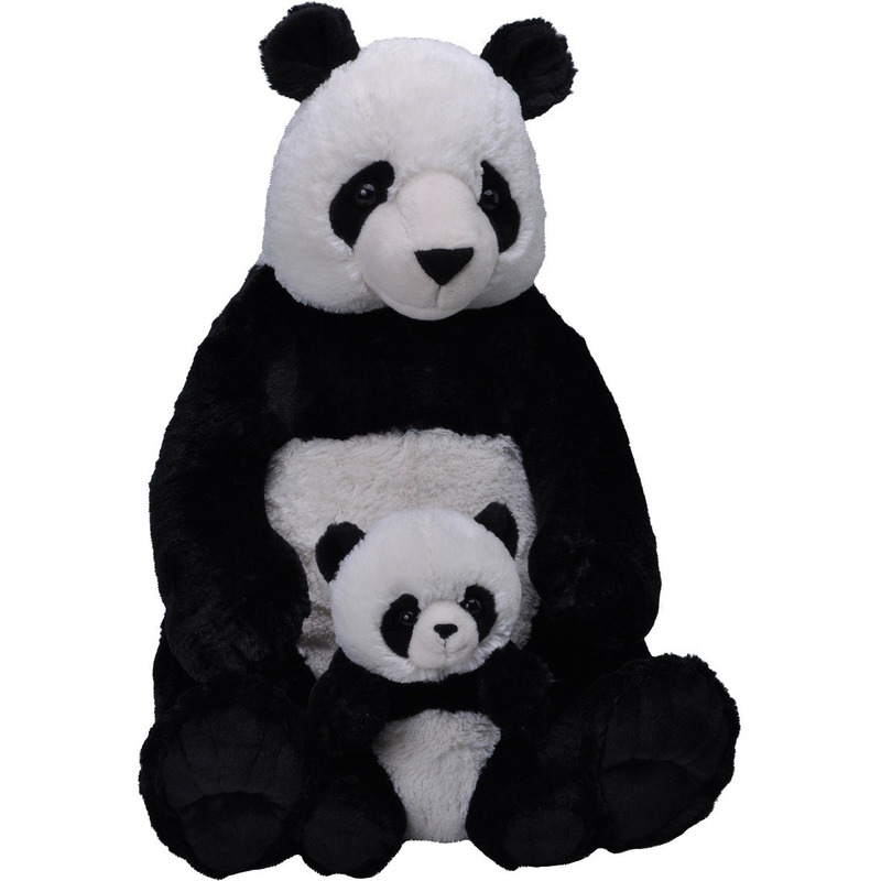 Pluche zwart/witte panda beer met baby knuffel 76 cm speelgoed