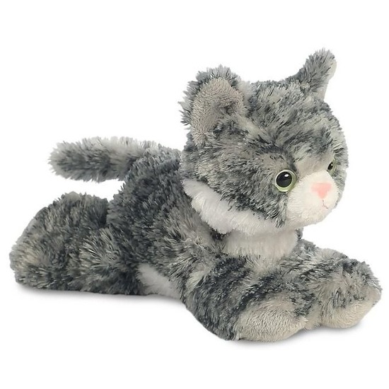 Poezen-katten speelgoed artikelen grijs-witte kat-poes knuffelbeest 20 cm