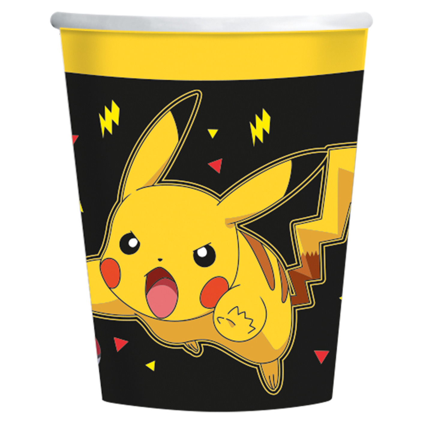 Pokemon themafeest drinkbekers - 8x - zwart/geel - karton - 237 ml