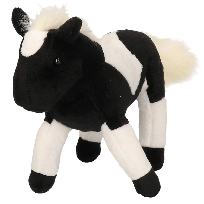 Pony speelgoed artikelen paardje knuffelbeest zwart-wit 26 cm
