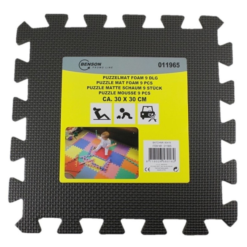 Puzzel speelmat foam tegels 30 x 30 cm zwart 9 stuks
