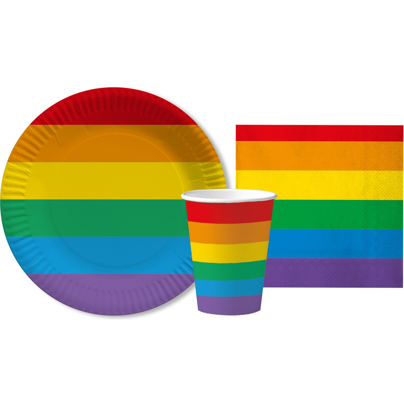 Regenboog thema kinderfeestje servies pakket 11-20 personen