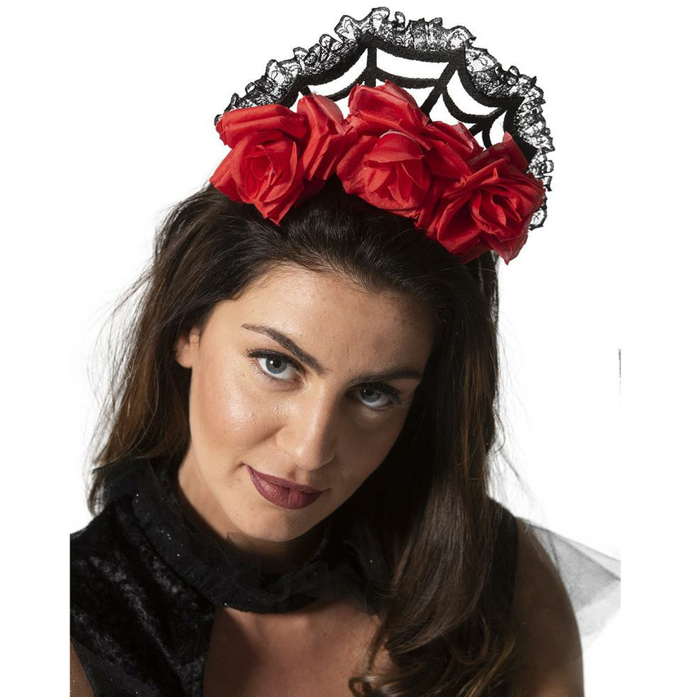 Rozen-bloemen verkleed diadeem-tiara-kroon zwart kunststof volwassenen