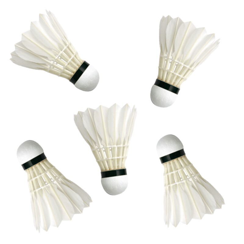 Set van 5x stuks badminton shuttles met veertjes wit 9 x 6 cm