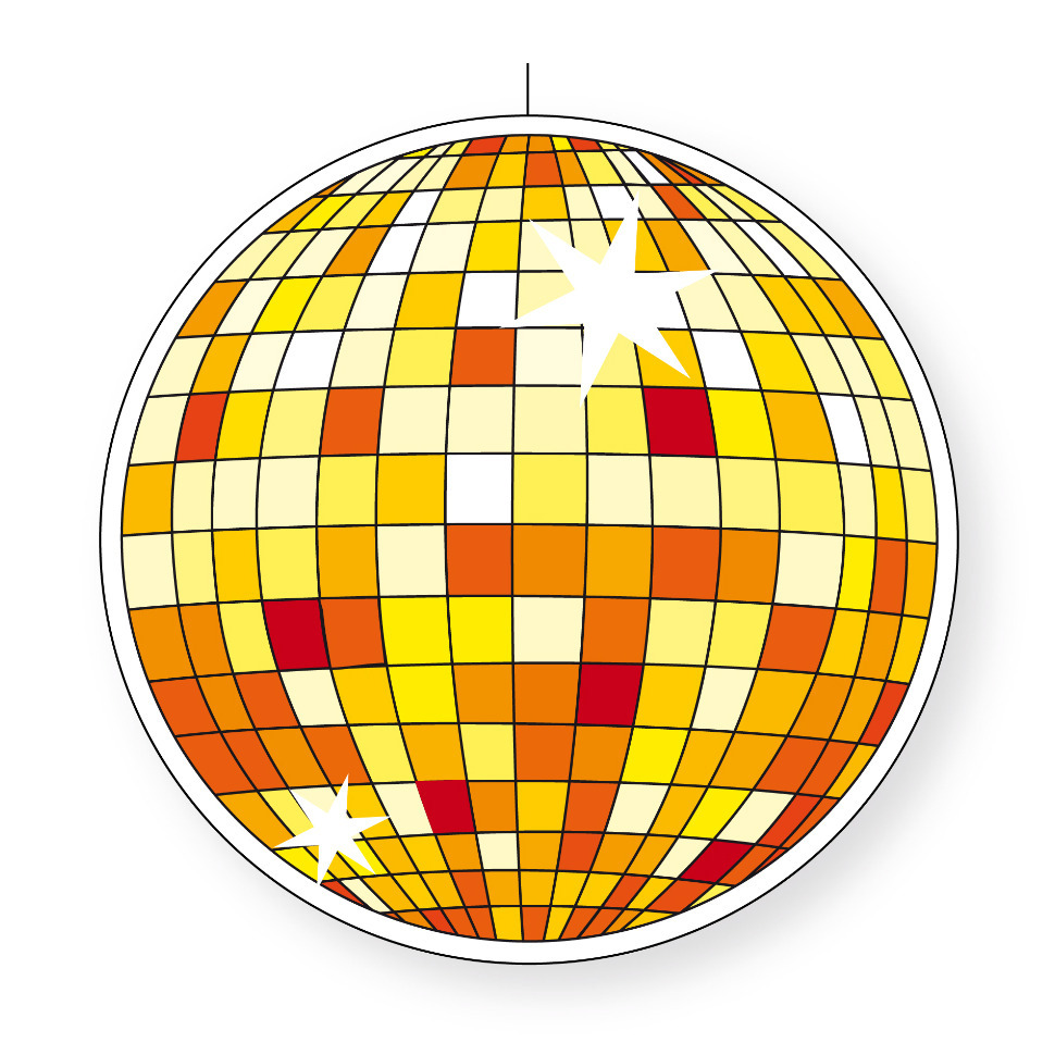 Seventies eighties disco thema hangende discobol decoratie geel 28 cm