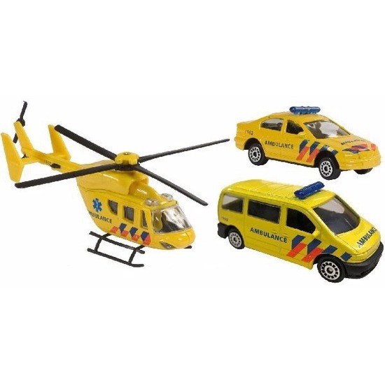 Speelgoed 112 ambulance set 3-delig - helikopter 16 cm en autos 7 cm
