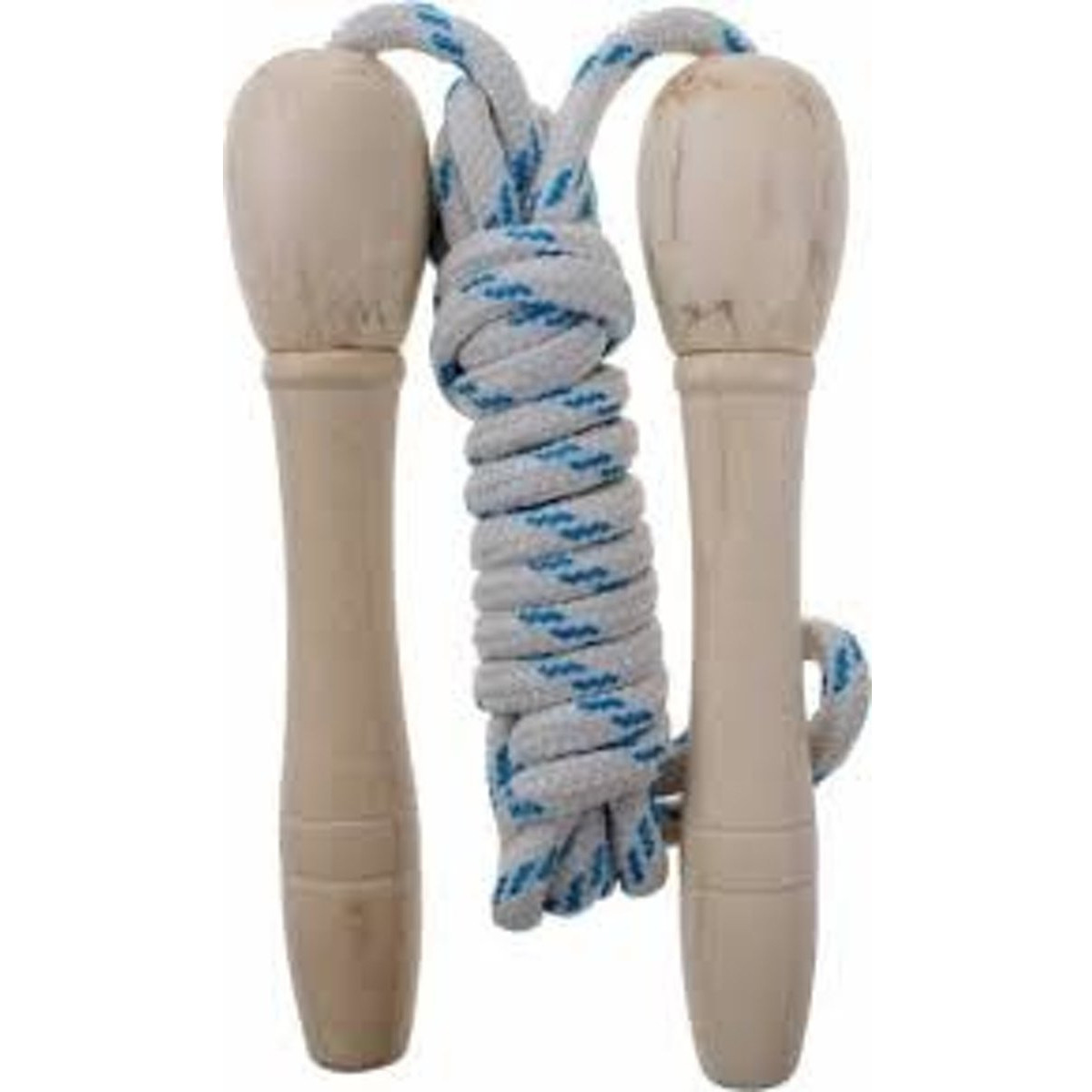 Springtouw wit/ donker blauw 210 cm met houten handvatten speelgoed