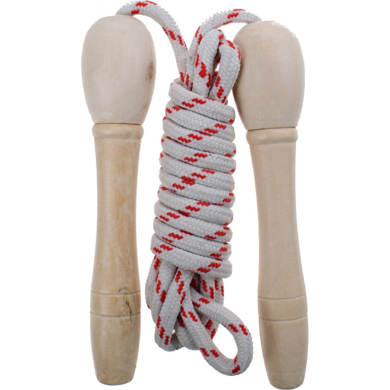 Springtouw wit/rood 210 cm met houten handvatten speelgoed