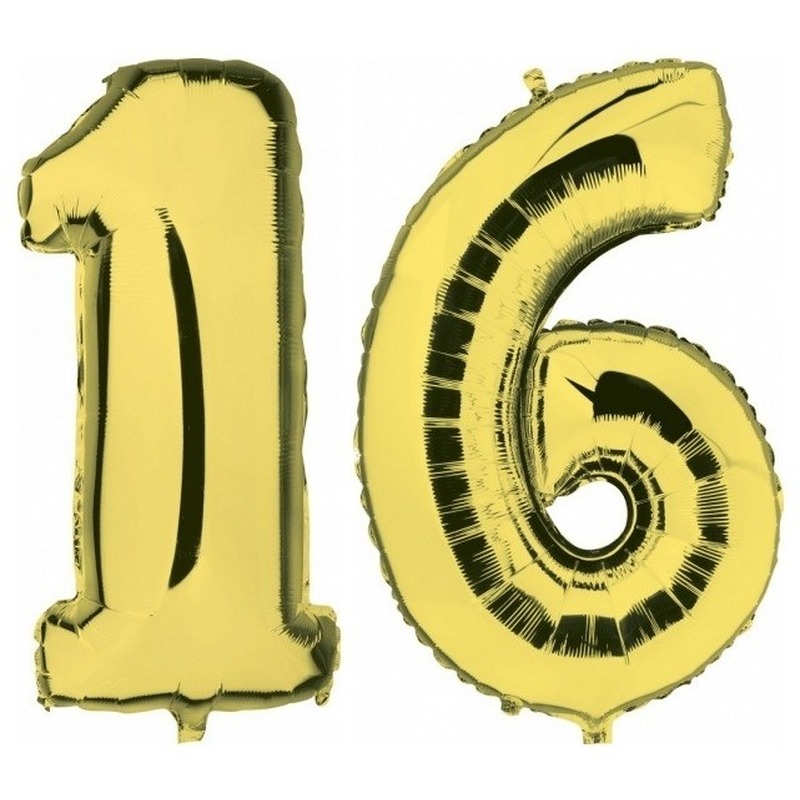 Sweet 16 gouden folie ballonnen 88 cm leeftijd/cijfer 16 jaar
