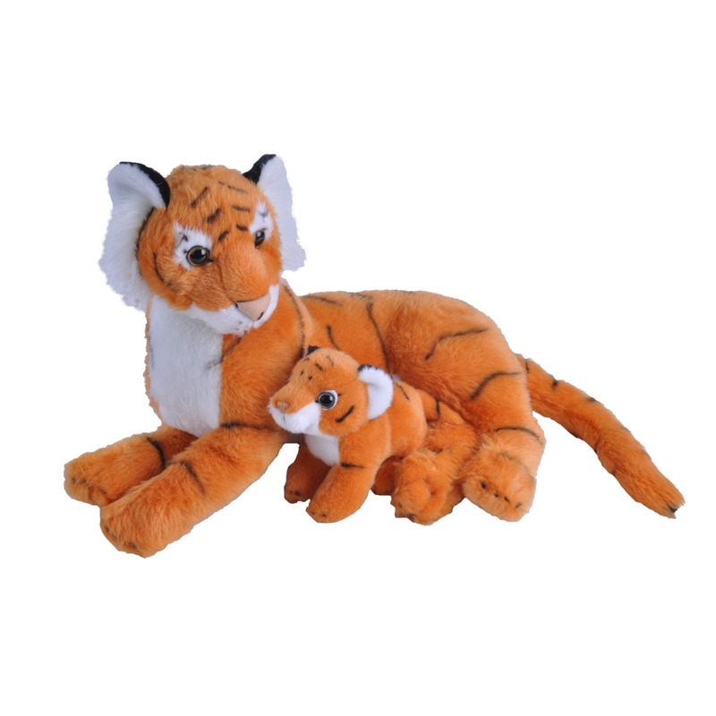 Tijgers speelgoed artikelen tijger met welpje knuffelbeest oranje 38 cm