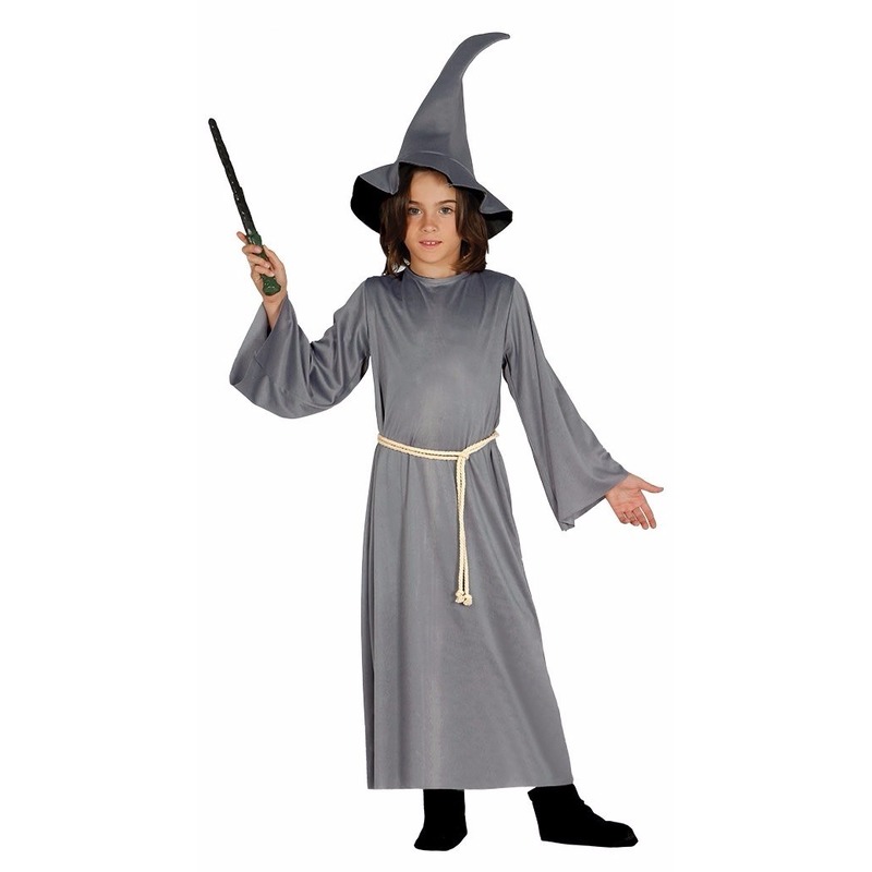 Tovenaarskleding grijze cape met hoed voor kinderen