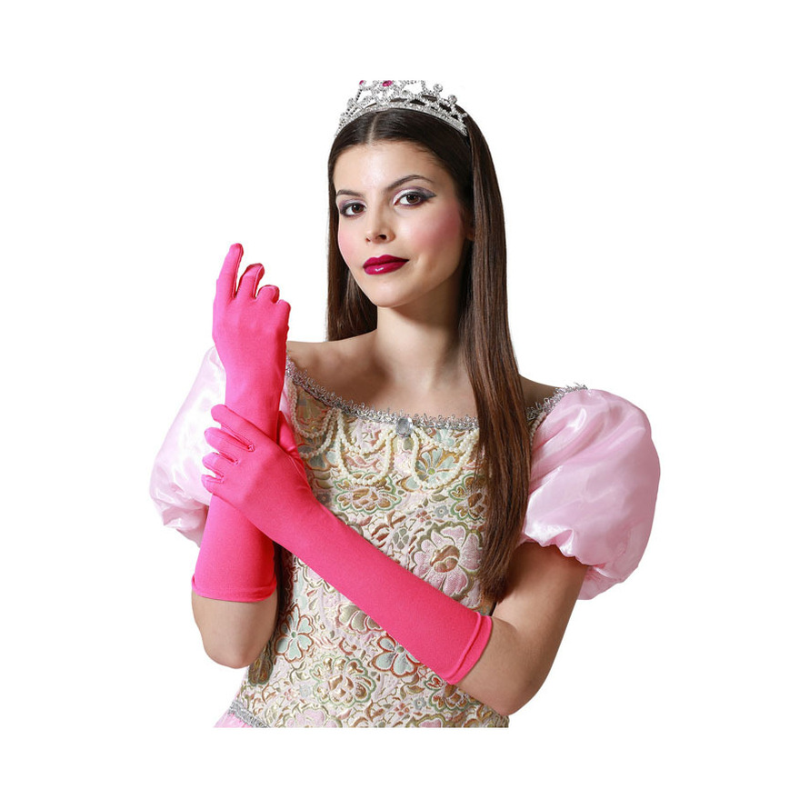 Verkleed handschoenen voor dames polyester fuchsia roze one size lang model