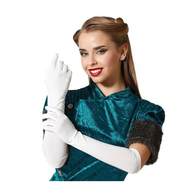 Verkleed handschoenen voor dames polyester wit one size lang model
