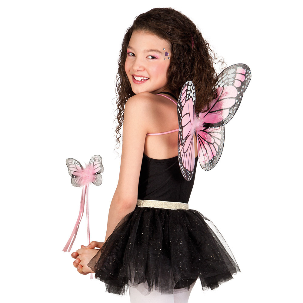Verkleed set vlinder vleugels en toverstokje lichtroze kinderen Carnavalskleding-accessoires