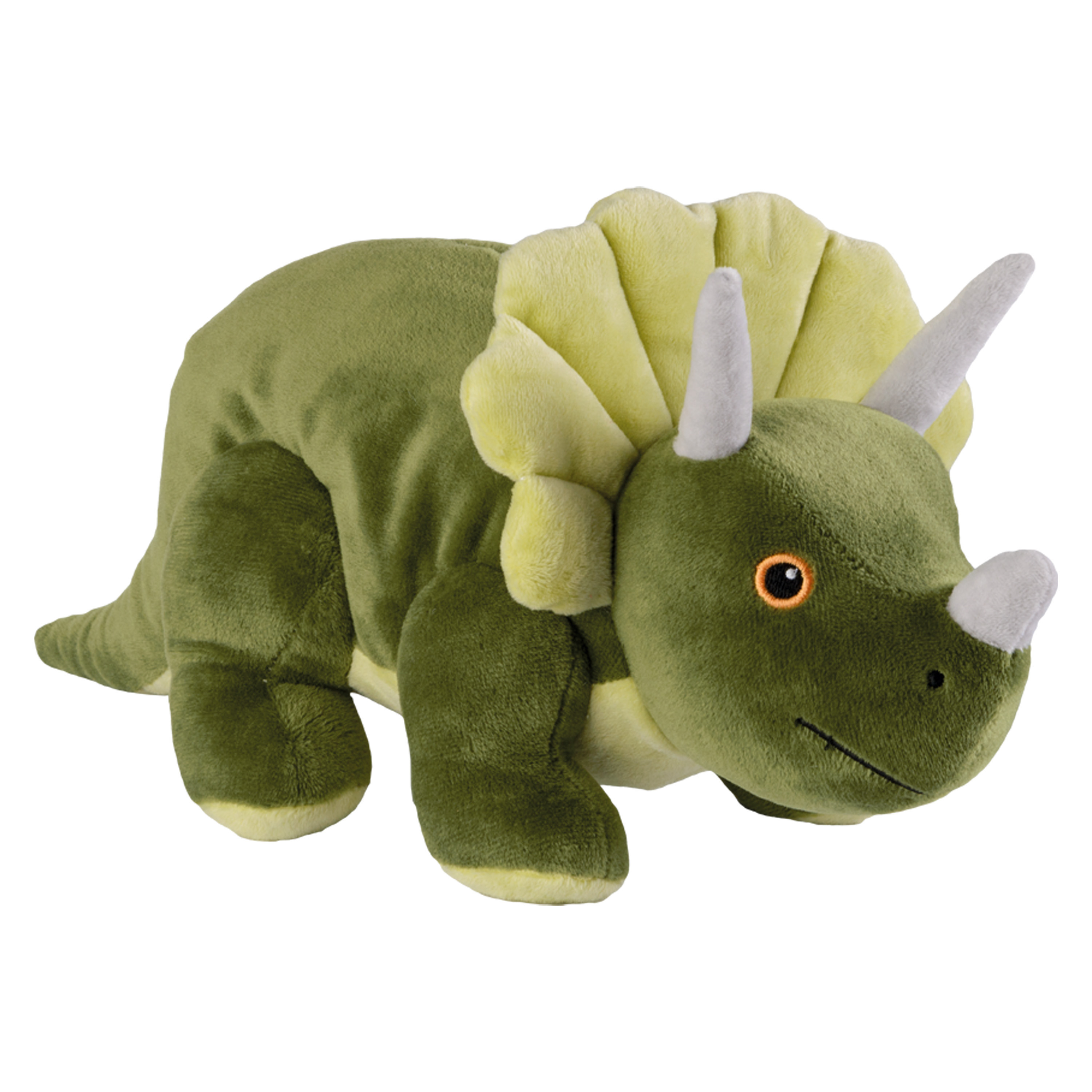 Warmte-magnetron opwarm knuffel Dinosaurus-Triceratops groen 35 cm pittenzak