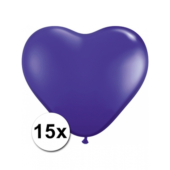 Zak met 15 paarse hart ballonnen 15 cm