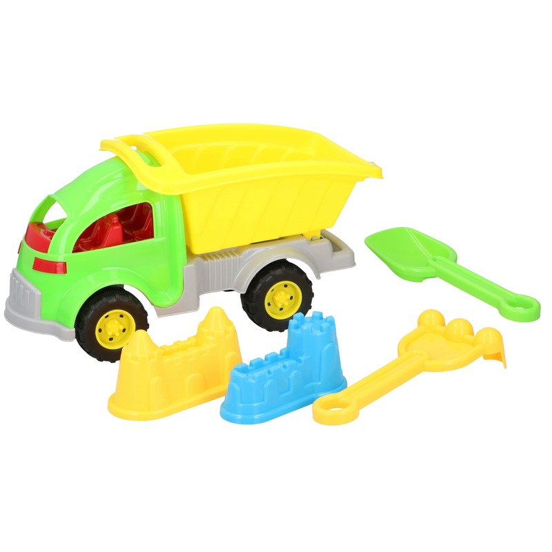 Zandbak speelgoed groene truck/kiepwagen 5-delig 33 cm