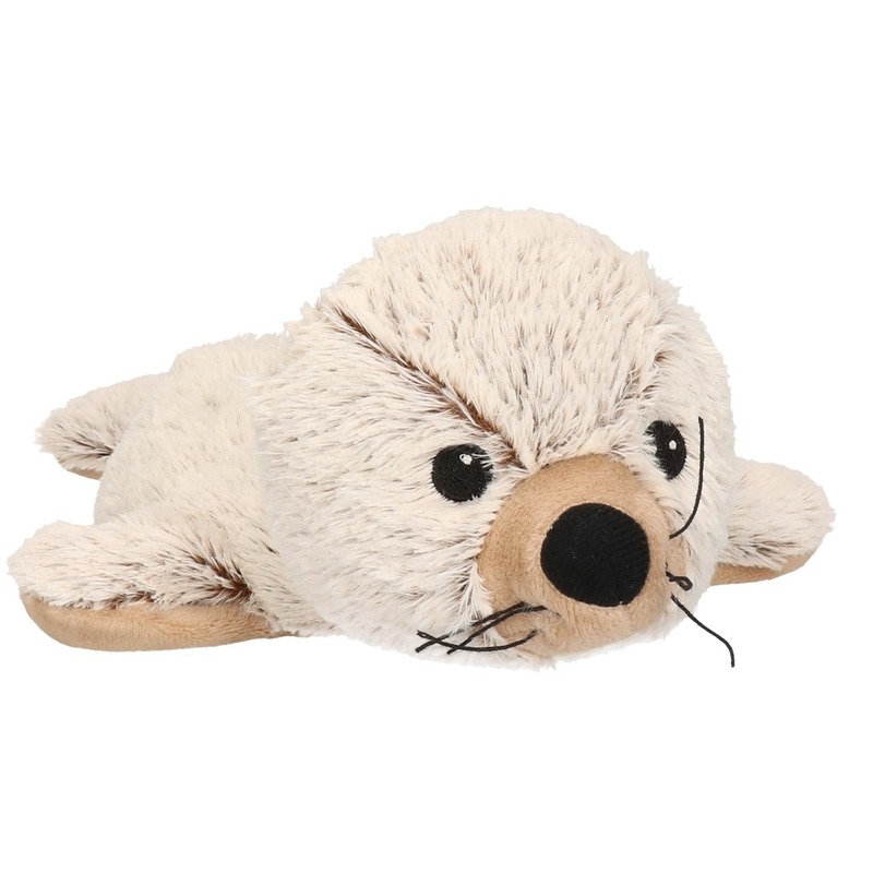 Zeehonden speelgoed artikelen opwarmbare zeehond knuffelbeest bruin-creme 31 cm