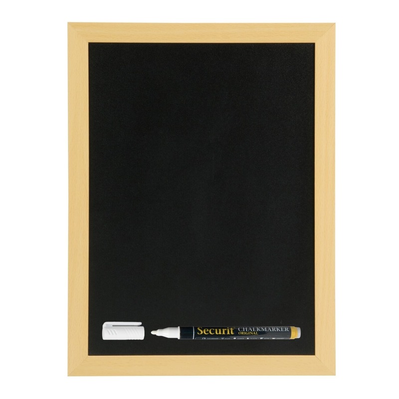 Zwart krijtbord met teak houten rand 30 x 40 cm inclusief stift