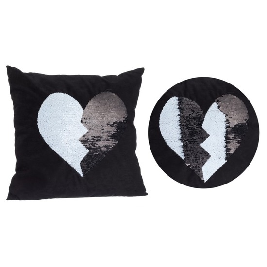 Zwart kussen met zwart-witte omkeerbare pailletten 40 x 40 cm