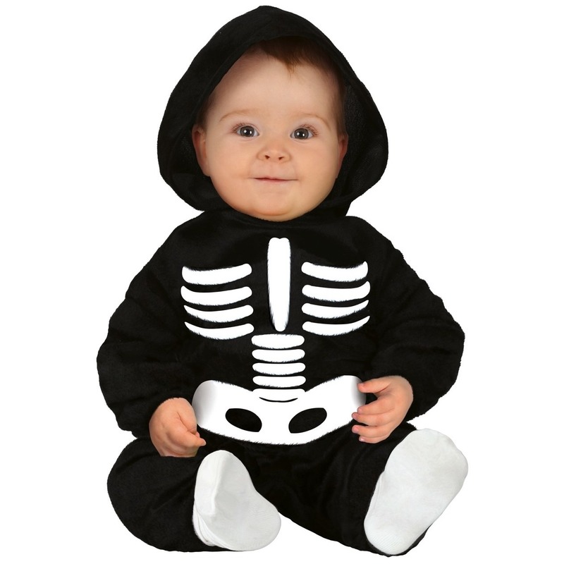 Zwart/wit skelet verkleedpak voor baby/peuter