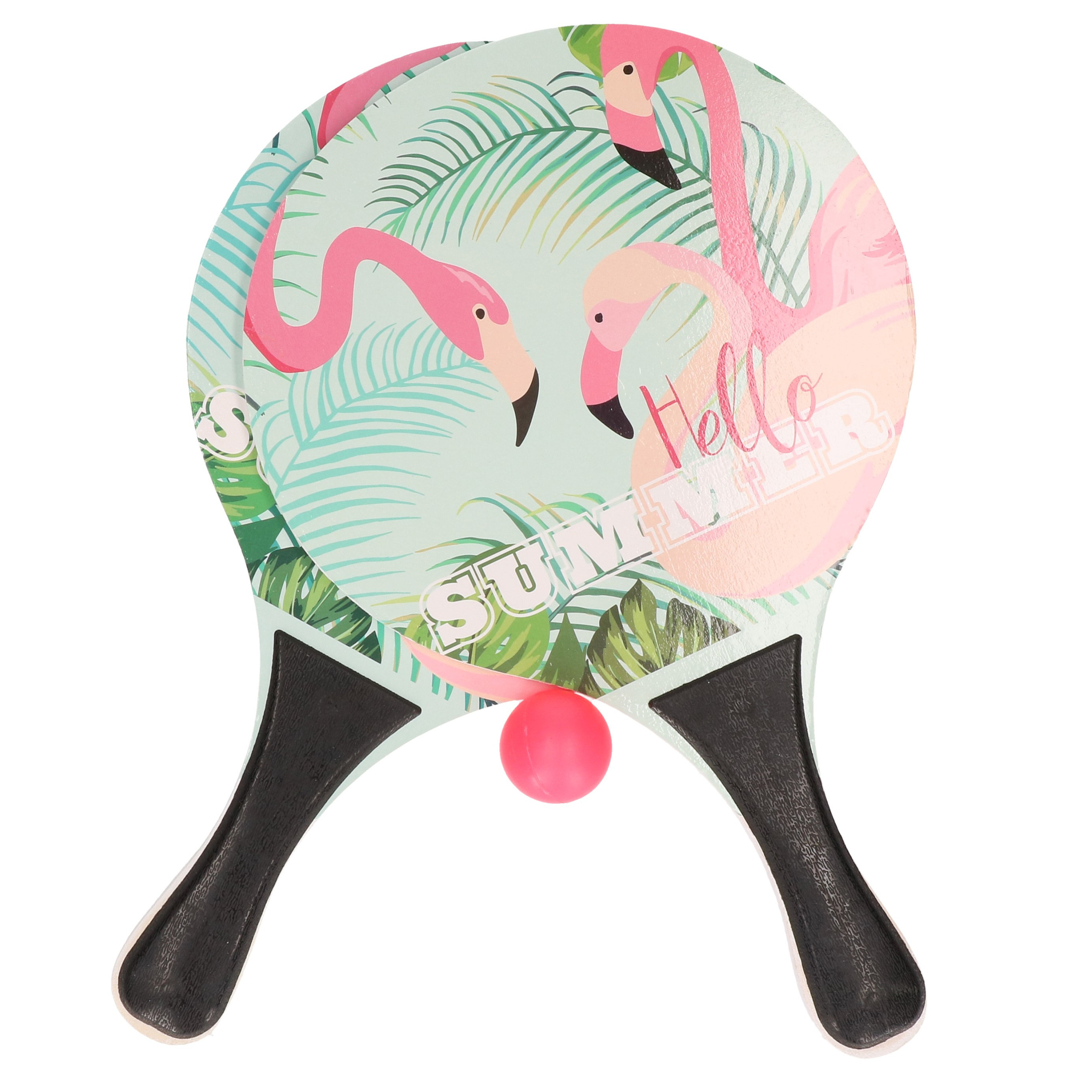 Zwarte beachball set met flamingoprint buitenspeelgoed