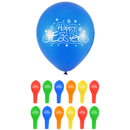 12x Happy Easter theme balloons mixed colours 23 cm