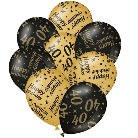 12x stuks leeftijd verjaardag ballonnen 40 jaar en happy birthday zwart/goud