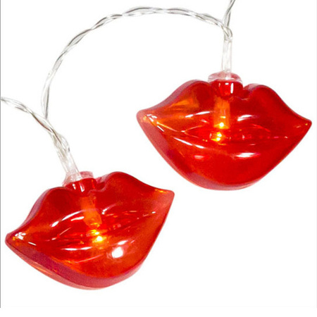 1x LED light strings with red lips 100 cm indoor/outdoor party lighting