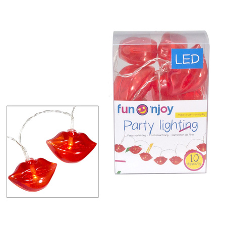 1x LED light strings with red lips 100 cm indoor/outdoor party lighting
