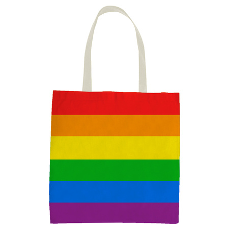 1x Polyester boodschappentasje/shopper regenboog/rainbow/pride vlag voor volwassenen en kids