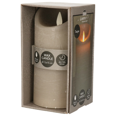 1x Taupe LED candle with moving flame 15 cm 