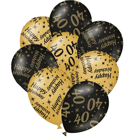 24x birthday party balloons 40 years and happy birthday black/gold