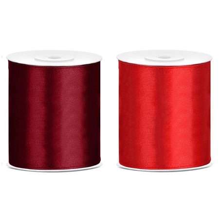 2x rolls hobby decoration satin ribbon burgundy red-red 10 cm x 25 meters