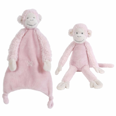 Set of 2x Happy Horse monkeys pink soft toys