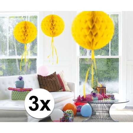 3x Decoration balls yellow  30 cm