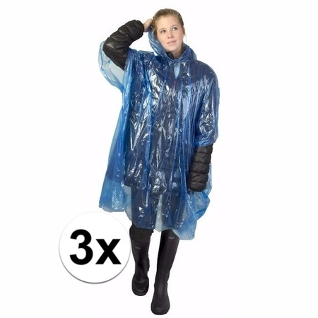 3x blue rain poncho