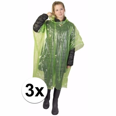 3x green rain poncho