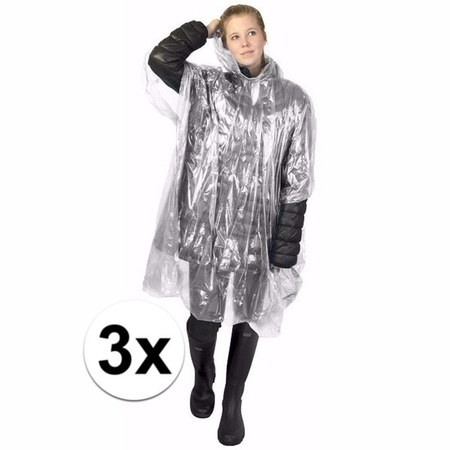3x transparant rain poncho