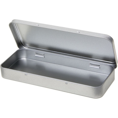 3x Silver writing utensils tin/storage box 8 x 18 cm