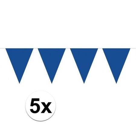 5 stuks blauwe vlaggetjes slinger van 10 meter