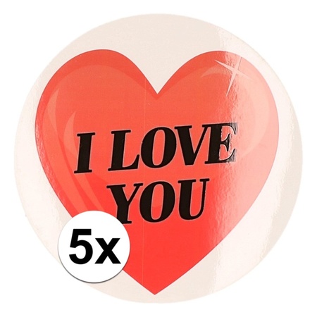 5 x Gift stickers I Love You heart 9 cm