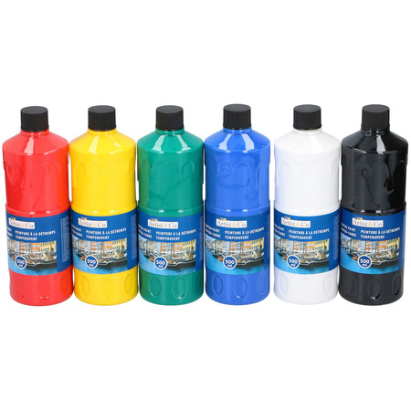 6x Acrylverf / temperaverf fles 6 kleuren 500 ml