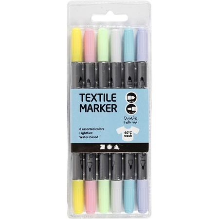 6x Pastel colors fabric markers 2 points