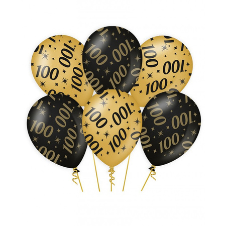 12x birthday party balloons 100 years and happy birthday black/gold
