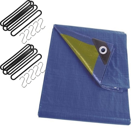 Tarp blue 2 x 3 meter with 10x tension rubbers and s-hooks