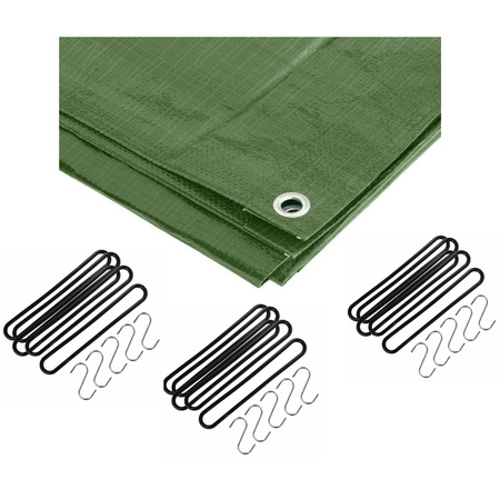 Tarp green 3 x 5 meter with 15x tension rubbers and s-hooks